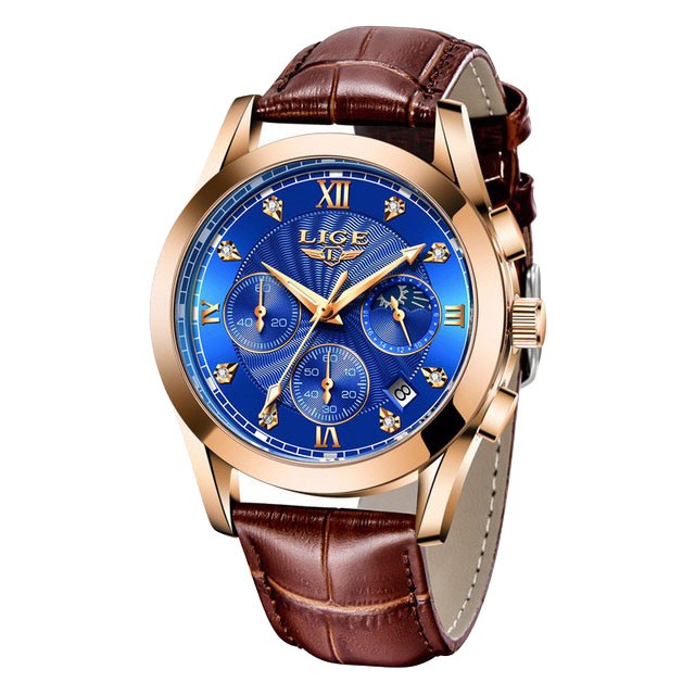 Montre LIGE 8912 Bleu & Or