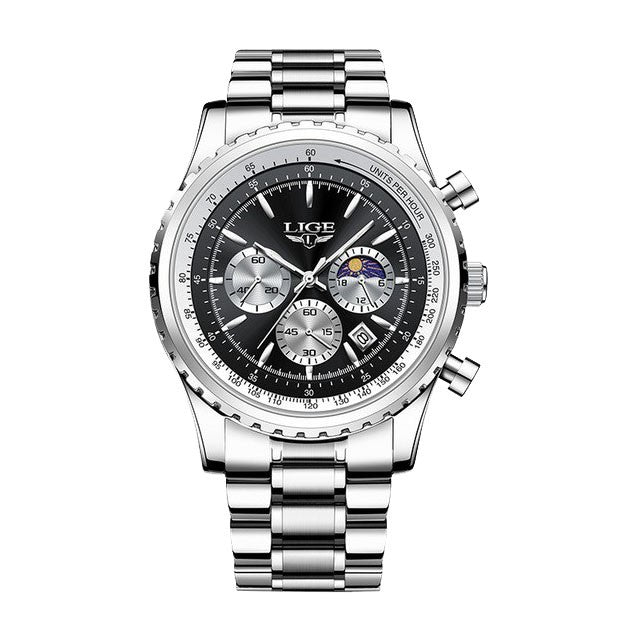 Montre LIGE 8989 Noir & Argent
